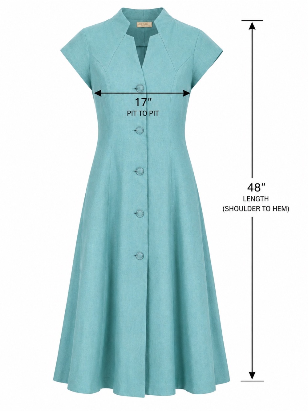 Vintage 90’s Geiger Austria 100% Linen Blue Midi Dress EU 38 US 8 Button Front - Picture 4 of 9